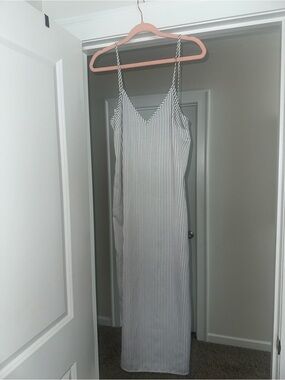 Striped Spaghetti Strap Maxi Dress - Black & White
